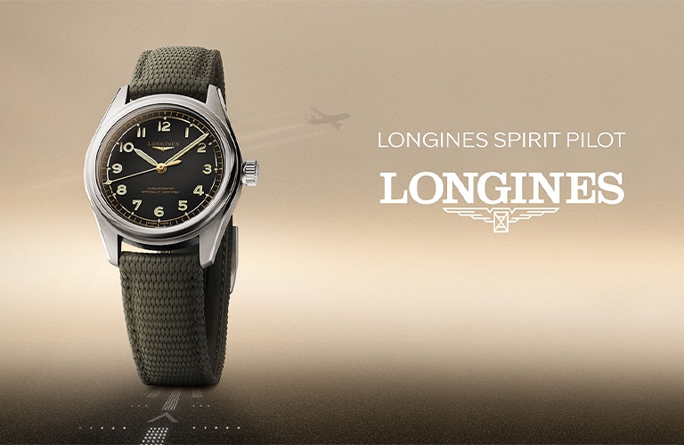 Longines Spirit Pilot chronometer watch with black dial and green strap