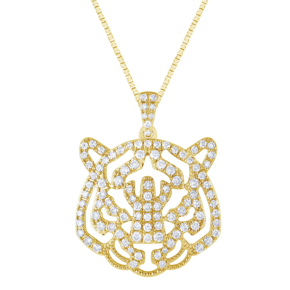 1 Ct. T.w. Diamond Tiger Face Pendant In 14Kt Yellow Gold