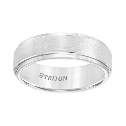 Triton 7mm White Tungsten Carbide Brush Finish Flat With Bright Round Rims Comfort Fit Band.