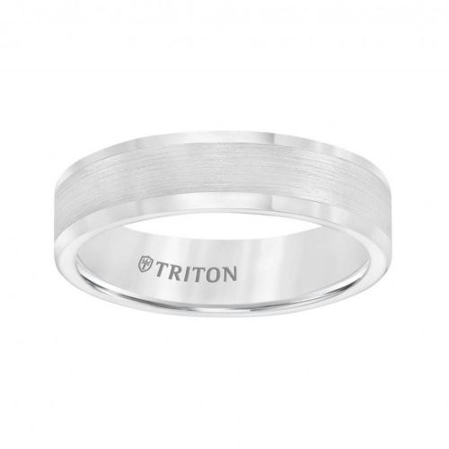 Triton 6mm Black Tungsten Carbide Satin Finish Flat Center With Bright Polish Round Edges Comfort Fit Wedding Band