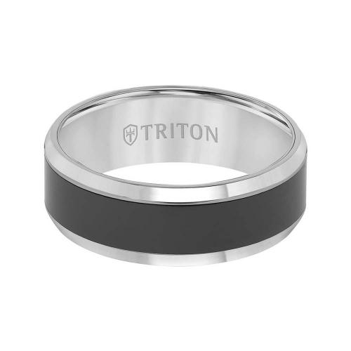 Triton 8mm Tungsten Carbide Comfort Fit Band With Black Ceramic Inlay
