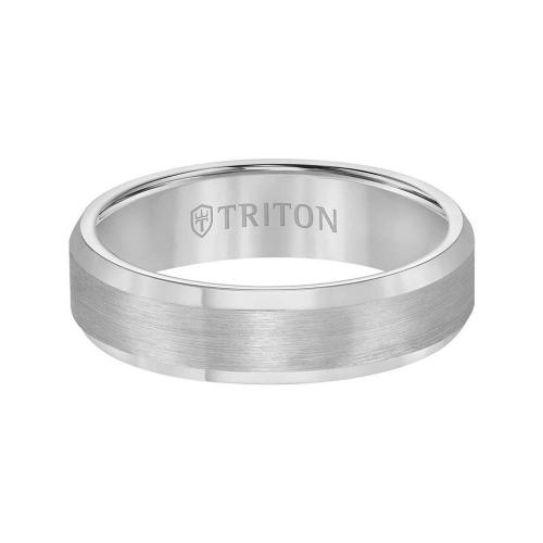 Triton 6mm Bevel Edge White Tungsten Carbide Comfort Fit Band With Center Satin Finish And Bright Polished Edge