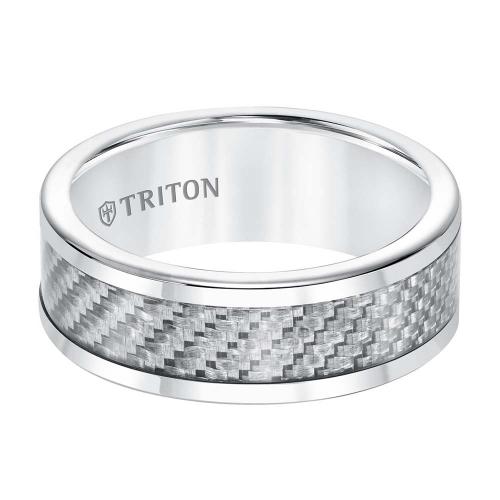 Triton 8mm Comfort Fit White Tungsten Carbide With White 1k Carbon Fiber Insert Center & Bright Rims