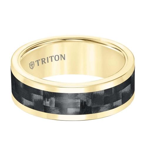 Triton 8mm Comfort Fit Yellow Tungsten Carbide With Black 3k Carbon Fiber Insert Center & Bright Rims