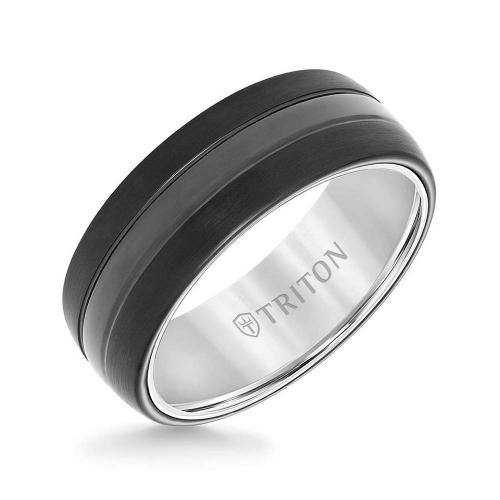 Triton 8mm Black Tungsten Carbide Band With White Interior, Satin Finish & Bright Center