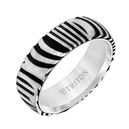 Triton 7mm White Tungsten Carbide Band With Damascus Steel