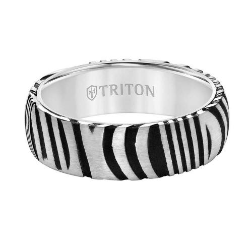 Triton 7mm White Tungsten Carbide Band With Damascus Steel