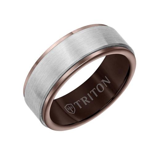 Triton 8mm Espresso Tungsten Carbide Band - Satin Finish Center And Step Edge