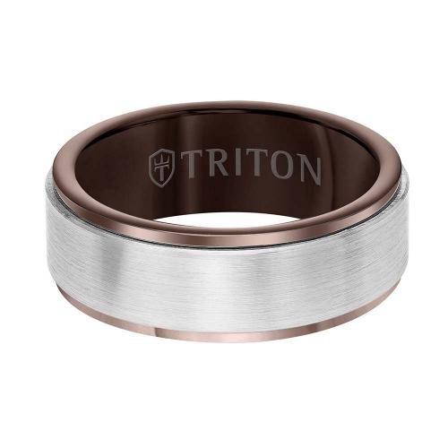 Triton 8mm Espresso Tungsten Carbide Band - Satin Finish Center And Step Edge
