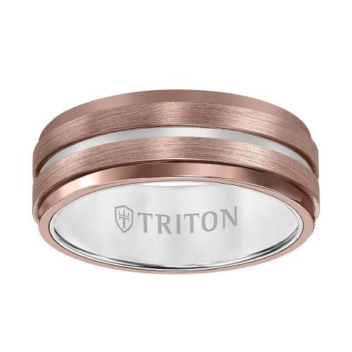 Triton 8mm Espresso Tungsten Carbide Band - Satin Finish With Center Line