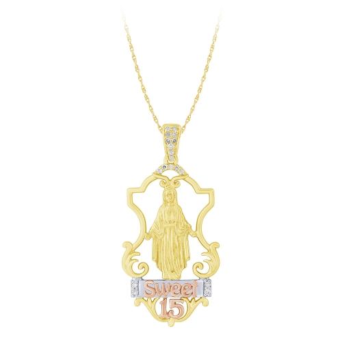 Sweet 15® Natural Diamonds Virgen Maria Quinceanera Pendant - 0.10 Ct. T.w.