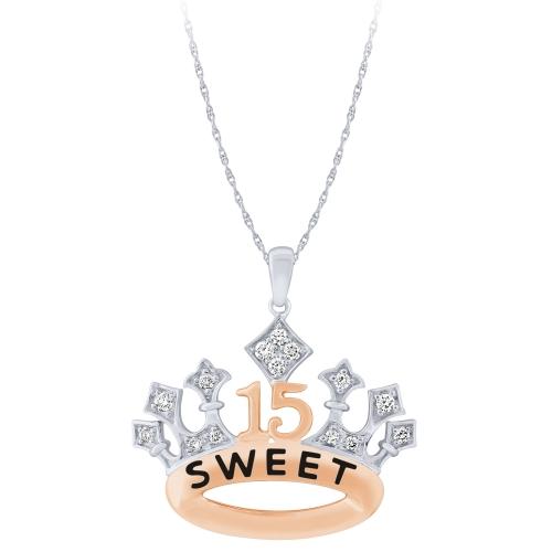 Sweet 15® Princess Crown Quinceanera Pendant - 0.25 Ct. T.w.