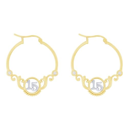Sweet 15® Scrollwork Quinceanera Latch Back Hoops - 0.10 Ct. T.w. in 14K Yellow White Gold