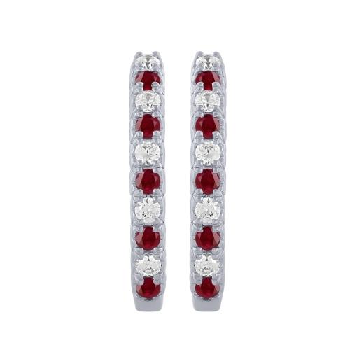 1/2 Ct. Center & 0.6 Ct. T.w. Diamond Ruby Hoop Earrings In 14Kt White Gold