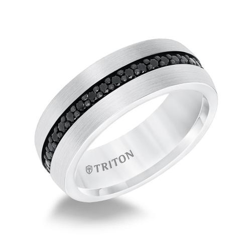 Triton 8mm Comfort Fit White Tungsten All Around Black Sapphire Band