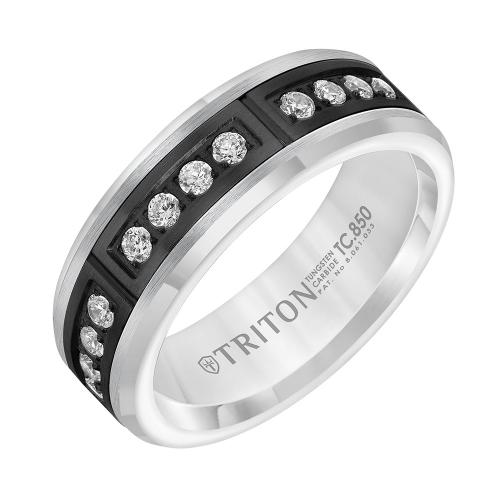 Triton 7mm Comfort Fit White Tungsten Band With Channel Set Diamonds