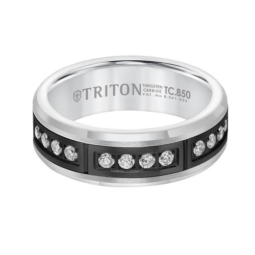 Triton 7mm Comfort Fit White Tungsten Band With Channel Set Diamonds