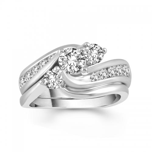 1.50 Ct. T.w. Diamond Three Stone Curve Bridal Set