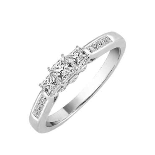 0.5ct. T.w. Dimond Princess 3stone W/sides Ring