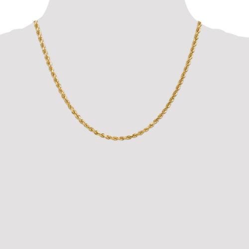 18 inch 3 mm Diamond Cut Solid Rope Chain Necklace In 14Kt Yellow Gold
