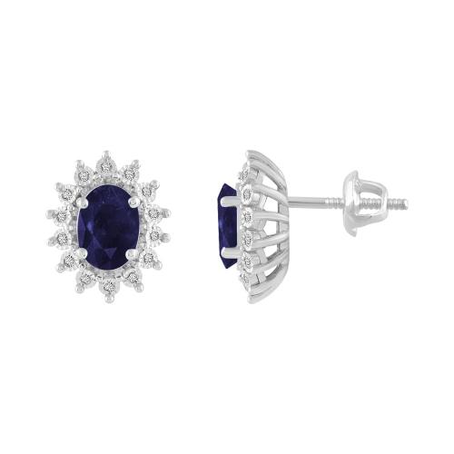 Aanika V. Oval Sapphire Starburst Halo Diamond Screw Studs - 1.80 Ct. T.w.