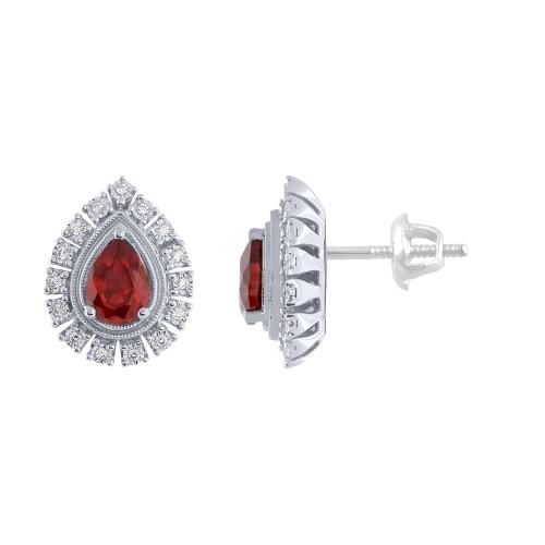 Aanika V. Pear-cut Ruby Sunburst Halo Diamond Screw Studs - 2 Ct. T.w.
