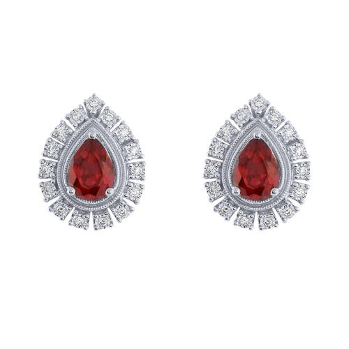 Aanika V. Pear-cut Ruby Sunburst Halo Diamond Screw Studs - 2 Ct. T.w.