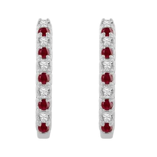 1/2 Ct. Center & 0.6 Ct. T.w. Diamond Ruby Hoop Earrings In 14Kt White Gold