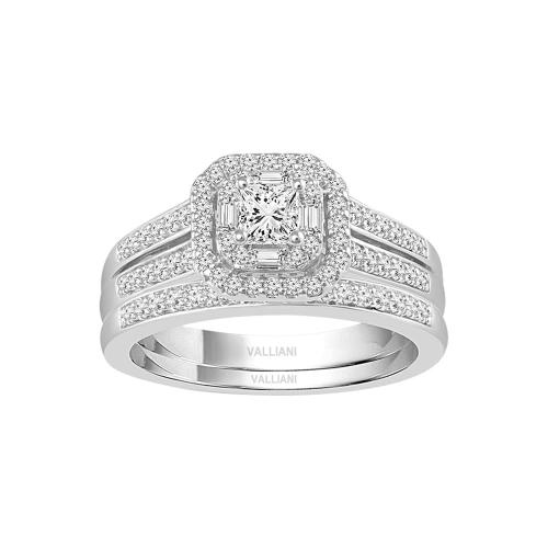 Diani® 3-row Princess-cut and Baguette Bridal Ring Set - 0.75 Ct. T.w. in 14K White Gold