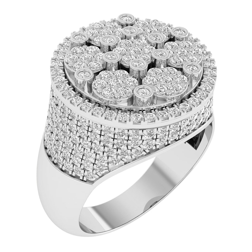 2 Ct. T.w. Diamond Cluster Round Hip Hop Rapper Men Fashion Ring