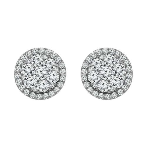2 Ct. T.w. Diamond Round Halo Cluster Stud Earrings In 14Kt White Gold