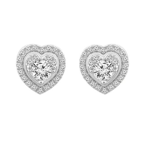 0.88 Ct. T.w. Diamond Round Heart-shaped Stud Earrings - Diani® In 14Kt White Gold