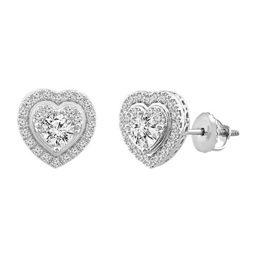 0.88 Ct. T.w. Diamond Round Heart-shaped Stud Earrings - Diani® In 14Kt White Gold