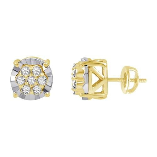 0.27 Ct. T.w. Diamond Cluster Flower Stud Earrings In 14Kt Yellow Gold