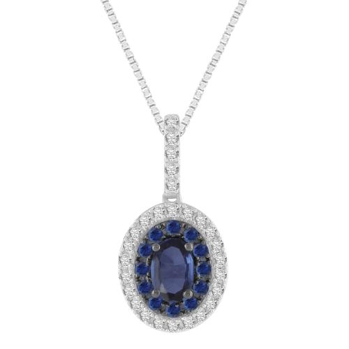Aanika V. Oval Sapphire Double Halo Diamond Pendant - 0.20 Ct. T.w.