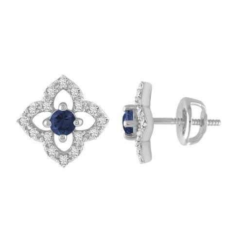 Novello Lab-grown Diamonds Sapphire Floral Earrings 0.15 Ct. T.w. in 10K White Gold