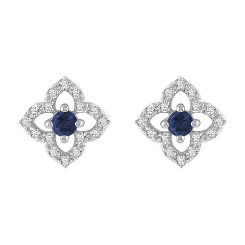 Novello Lab-grown Diamonds Sapphire Floral Earrings 0.15 Ct. T.w. in 10K White Gold