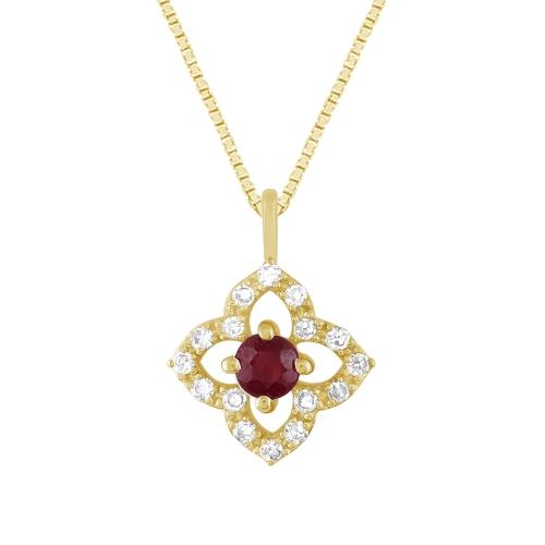 Aanika V. Ruby And Diamonds Clover Pendant - 0.20 Ct. T.w.