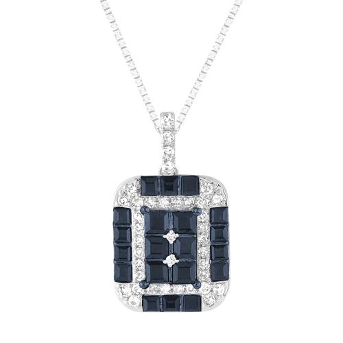 Aanika V. Square-cut Sapphires Checkerboard Diamond Pendant - 0.20 Ct. T.w.