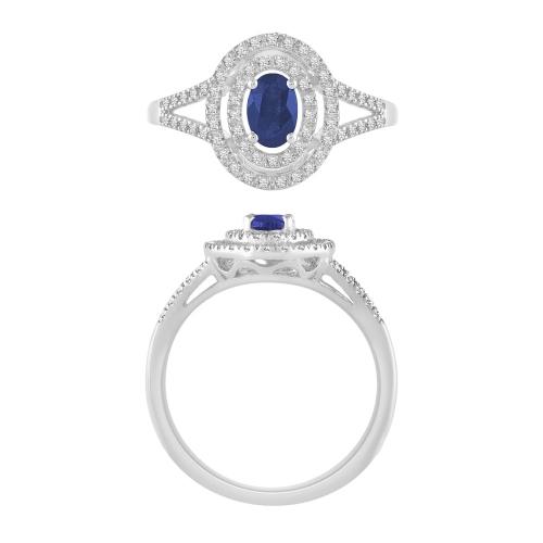 Aanika V. Oval Sapphire Double Halo Diamond Ring - 0.25 Ct. T.w.