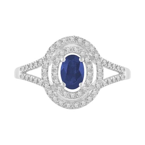 Aanika V. Oval Sapphire Double Halo Diamond Ring - 0.25 Ct. T.w.