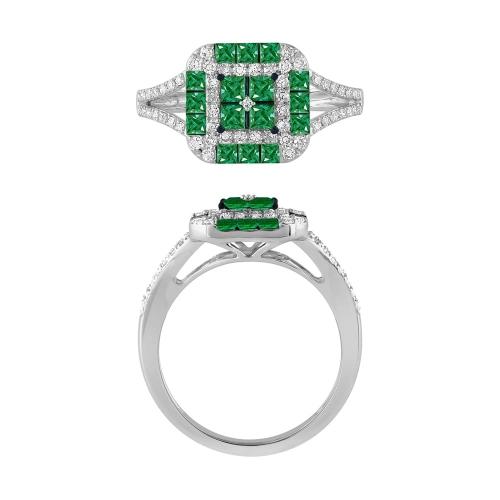 Aanika V. Square-cut Emerald Checkerboard Diamond Ring - 0.35 Ct. T.w.