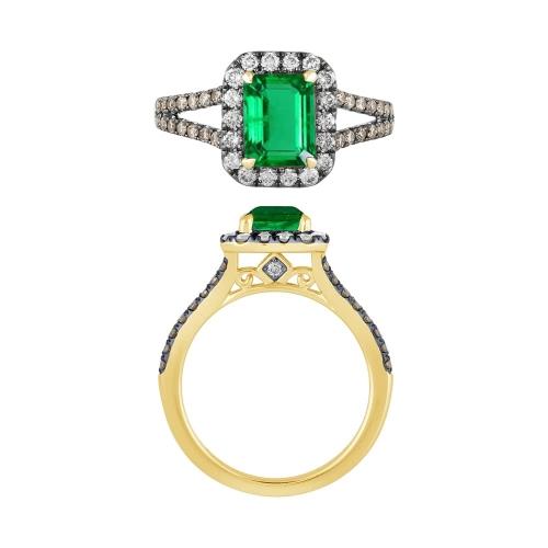 Aanika V. Emerald With Black Rhodium Accents Halo Diamond Ring - 0.75 Ct. T.w.