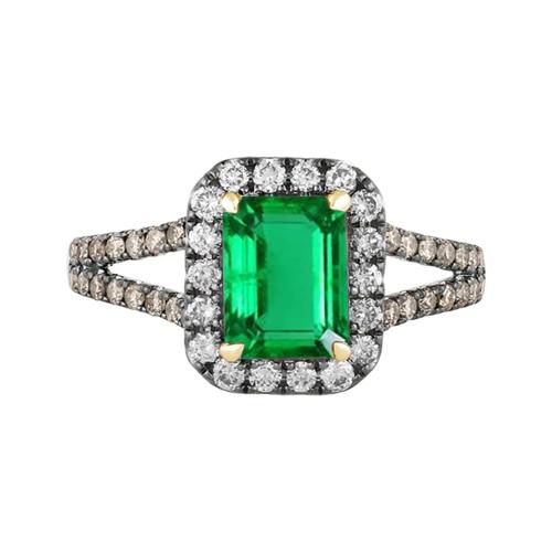 Aanika V. Emerald With Black Rhodium Accents Halo Diamond Ring - 0.75 Ct. T.w.