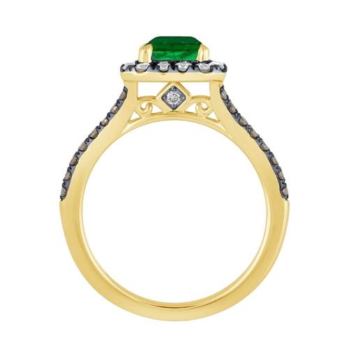 Aanika V. Emerald With Black Rhodium Accents Halo Diamond Ring - 0.75 Ct. T.w.