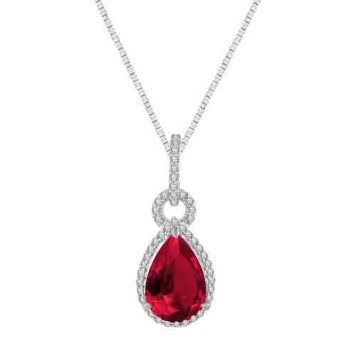 Aanika V. Pear-cut Ruby Halo And Loop Bail Diamond Pendant - 0.25 Ct. T.w.