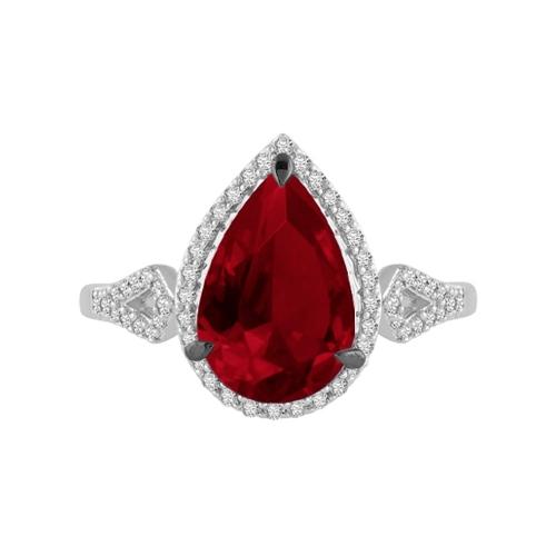 Aanika V. Pear-cut Ruby Halo With Diamond Accented Shank Ring - 0.25 Ct. T.w.