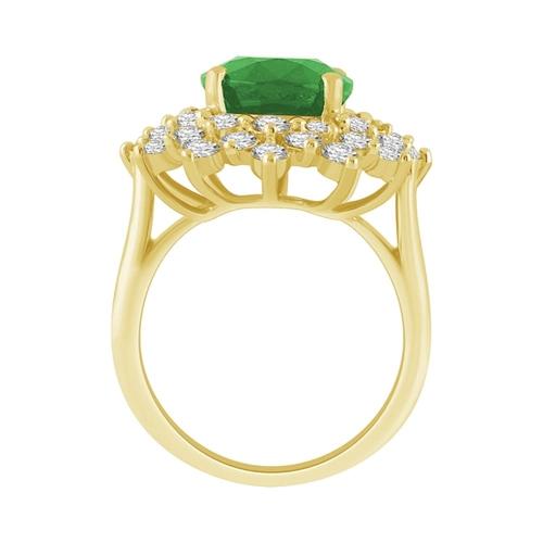Oval Emerald with Double Halo Diamond Cocktail Ring - 2 Ct. T.w. in 14K Yellow Gold