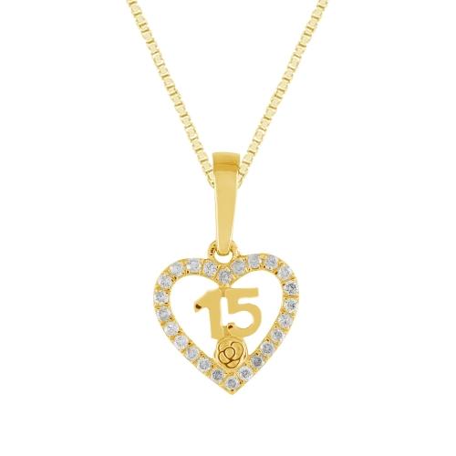 Sweet 15® Heart Quinceanera Pendant With Rose - 0.20 Ct. T.w.