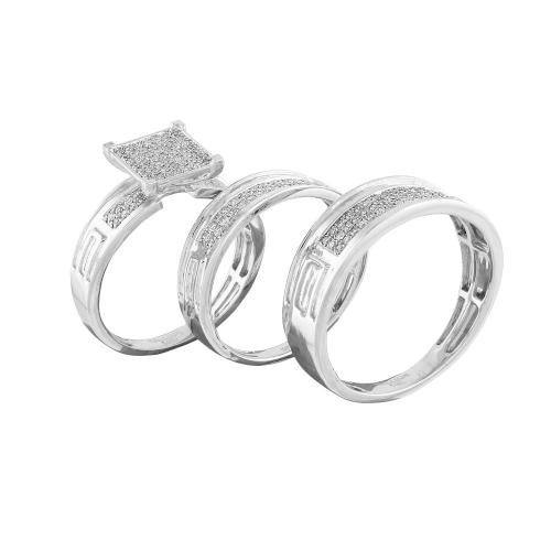 0.6 Ct. T.w. Diamond Trio Bridal Ring Set In 14Kt White Gold
